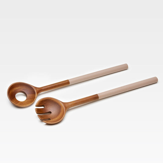Woody Salatbesteck 2 teilig Akazie und rubber coating taupe Zubehör Töchter&Söhne